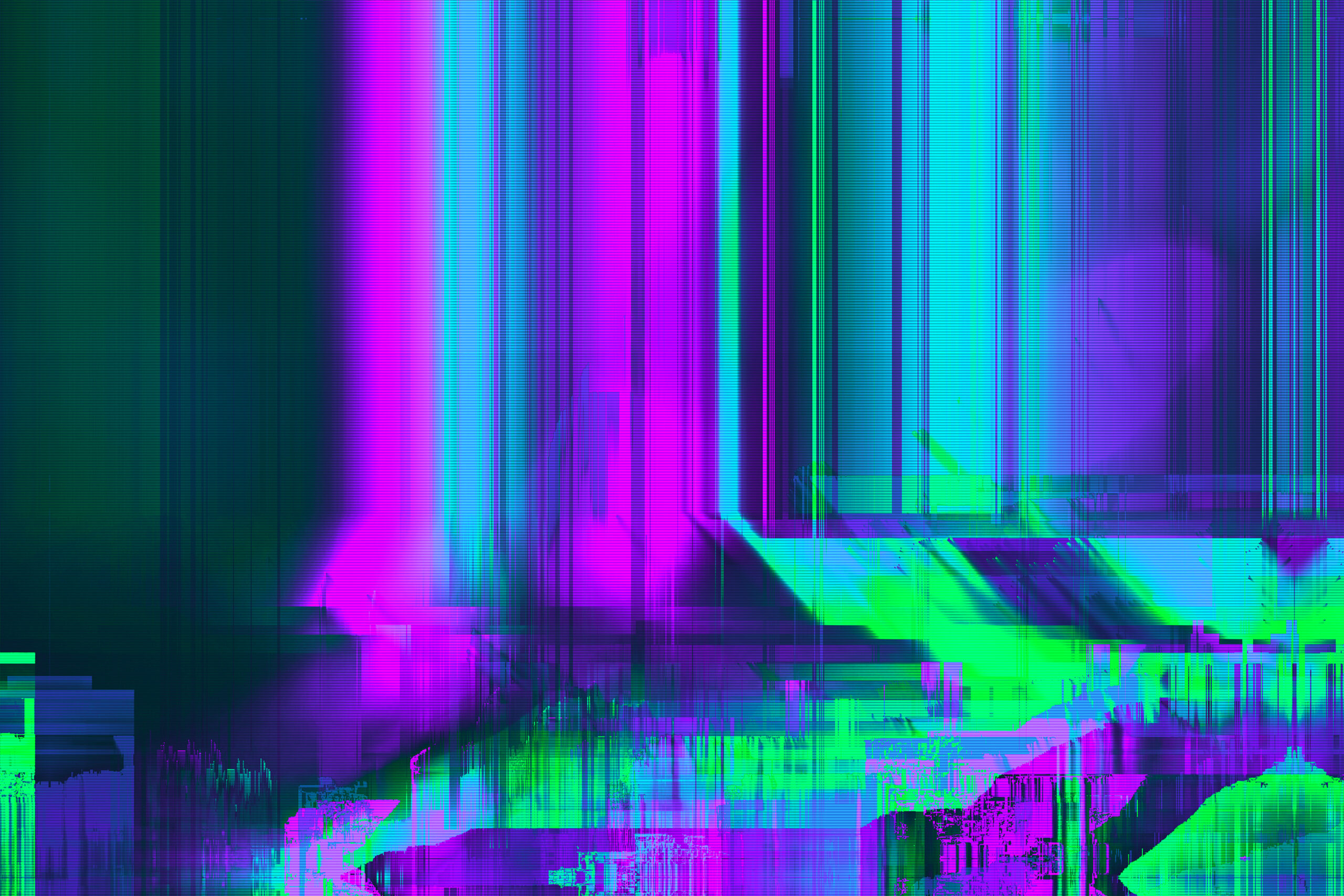 Abstract blue, purple and pink background with interlaced digital Distorted Motion glitch effect. Futuristic cyberpunk design. Retro futurism, webpunk, rave 80s 90s aesthetic techno neon colors